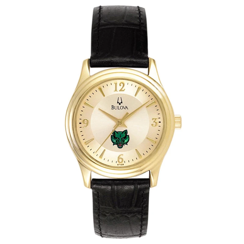 Women's Bulova Gold Binghamton Bearcats Stainless Steel Watch with Leather Band