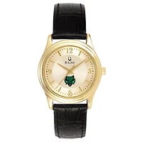 Women's Bulova Gold Binghamton Bearcats Stainless Steel Watch with Leather Band