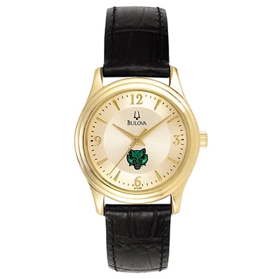 Women's Bulova Gold Binghamton Bearcats Stainless Steel Watch with Leather Band