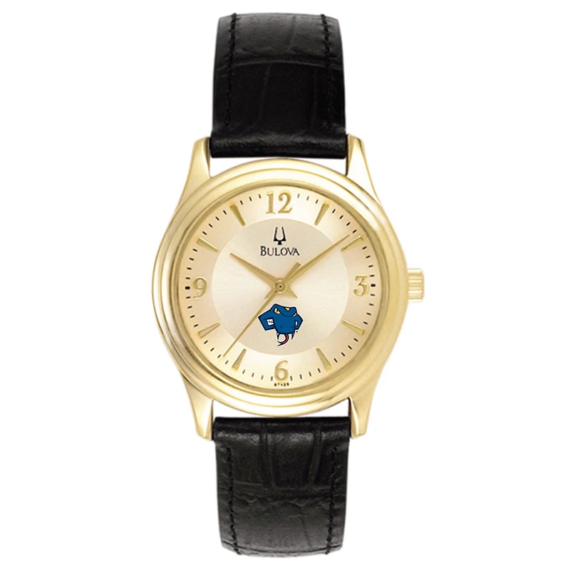 Women's Bulova Gold St. Mary's University Rattlers Stainless Steel Watch with Leather Band