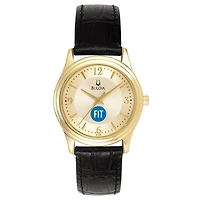 Women's Bulova Gold SUNY Fashion Institute of Technology Tigers Stainless Steel Watch with Leather Band