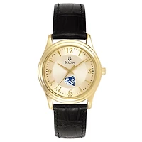 Women's Bulova Gold Central Connecticut State Blue Devils Stainless Steel Watch with Leather Band