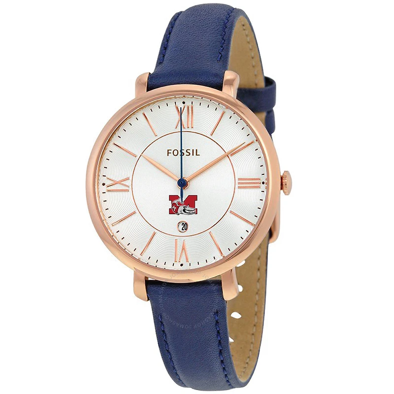 Women's Fossil Navy Muskingum Muskies Jacqueline Leather Watch