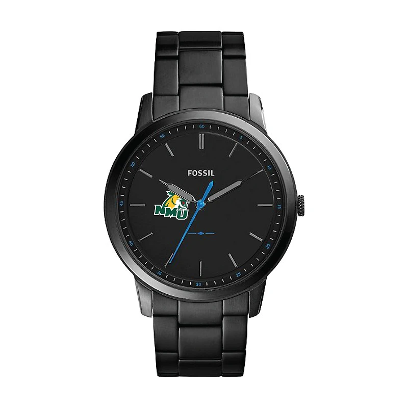 Fossil Black Northern Michigan Wildcats The Minimalist Slim Stainless Steel Watch