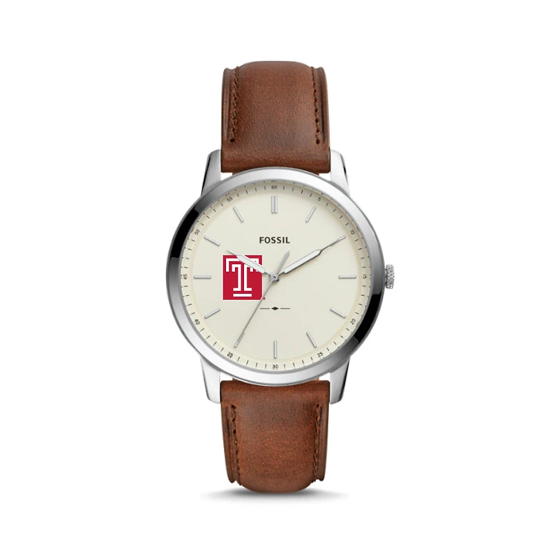Fossil Silver Temple Owls The Minimalist Brown Leather Watch