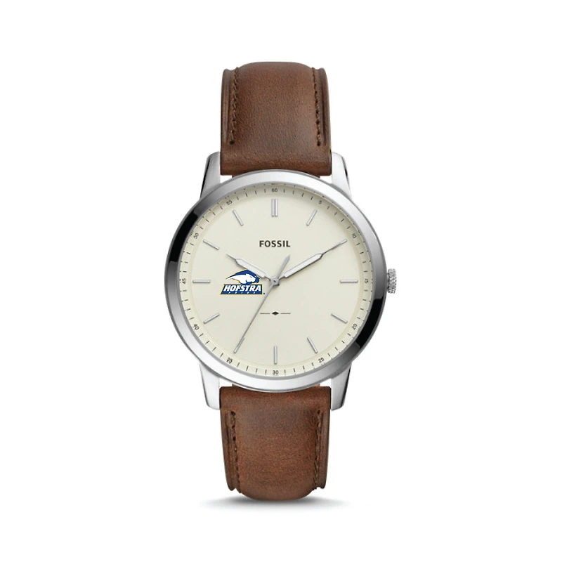 Fossil Silver Hofstra University Pride The Minimalist Brown Leather Watch