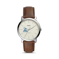 Fossil Silver Roger Williams University The Minimalist Brown Leather Watch