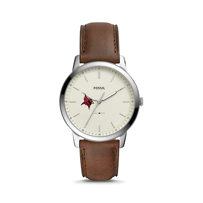 Fossil Silver St John Fisher Cardinals The Minimalist Brown Leather Watch