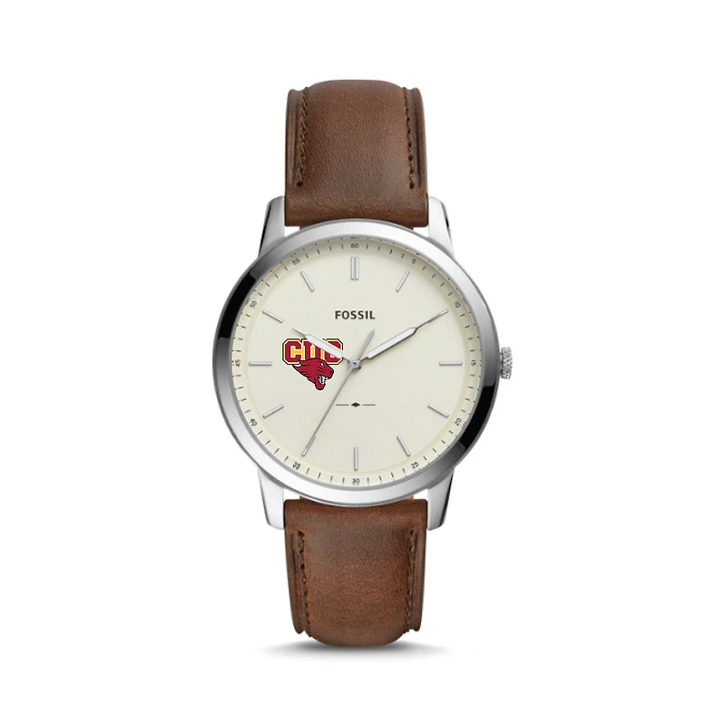 Fossil Silver Concordia University (IL) Cougars The Minimalist Brown Leather Watch
