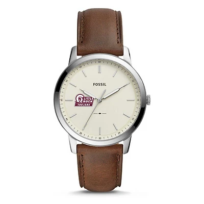 Fossil Silver Arkansas Little Rock Trojans The Minimalist Brown Leather Watch