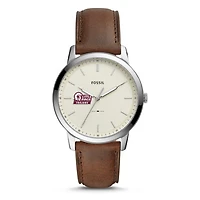 Fossil Silver Arkansas Little Rock Trojans The Minimalist Brown Leather Watch