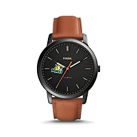 Fossil Black Northern Michigan Wildcats The Minimalist Slim Light Brown Leather Watch