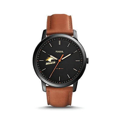 Fossil Black SUNY Delhi Broncos The Minimalist Slim Light Brown Leather Watch