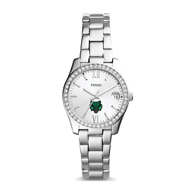 Women's Fossil Silver Binghamton Bearcats Scarlette Mini Three-Hand Date Watch