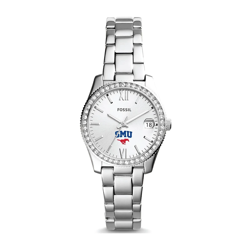 Women's Fossil Silver SMU Mustangs Scarlette Mini Three-Hand Date Watch