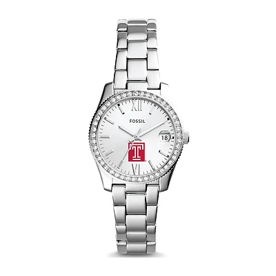 Women's Fossil Silver Temple Owls Scarlette Mini Three-Hand Date Watch