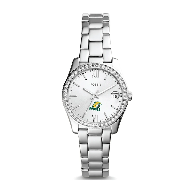 Women's Fossil Silver Northern Michigan Wildcats Scarlette Mini Three-Hand Date Watch