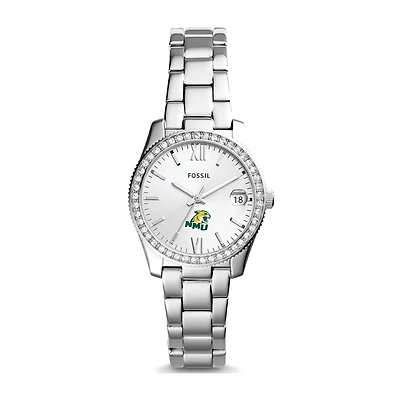 Women's Fossil Silver Northern Michigan Wildcats Scarlette Mini Three-Hand Date Watch