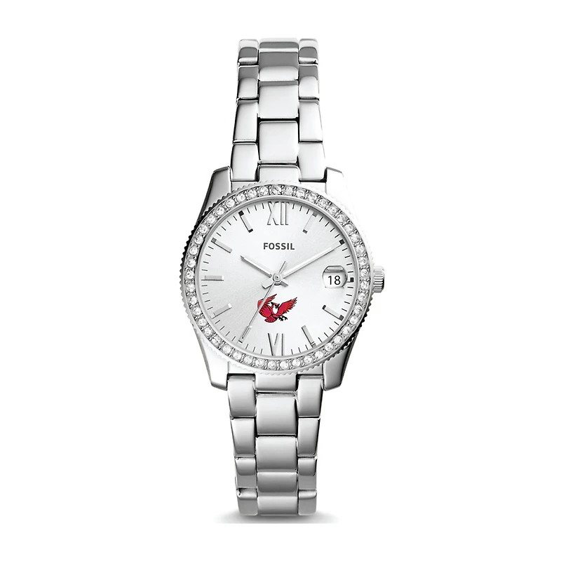 Women's Fossil Silver Keene State Owls Scarlette Mini Three-Hand Date Watch