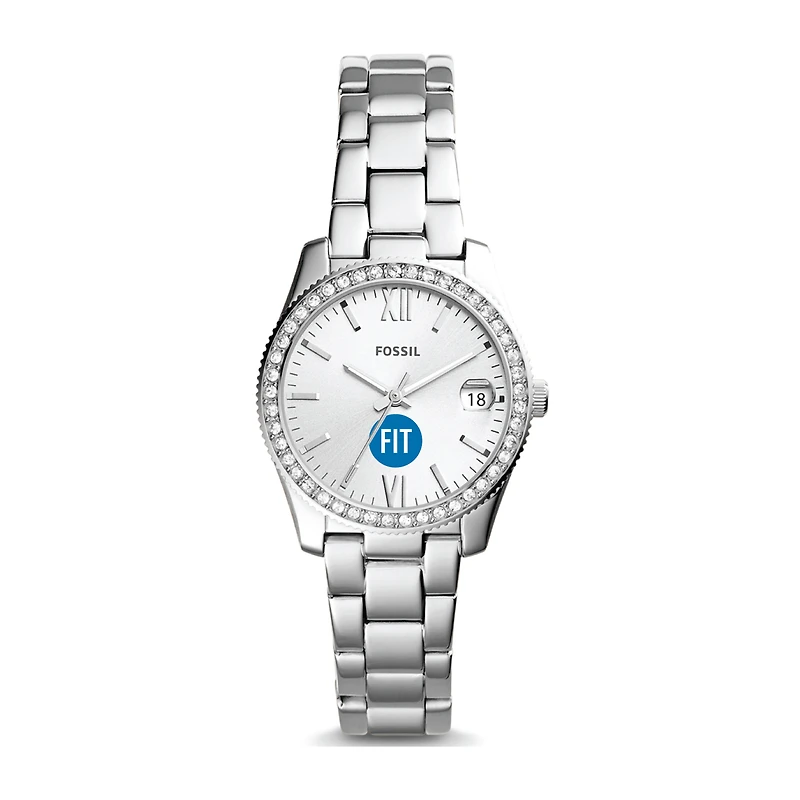 Women's Fossil Silver SUNY Fashion Institute of Technology Tigers Scarlette Mini Three-Hand Date Watch