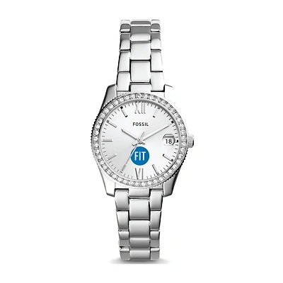 Women's Fossil Silver SUNY Fashion Institute of Technology Tigers Scarlette Mini Three-Hand Date Watch