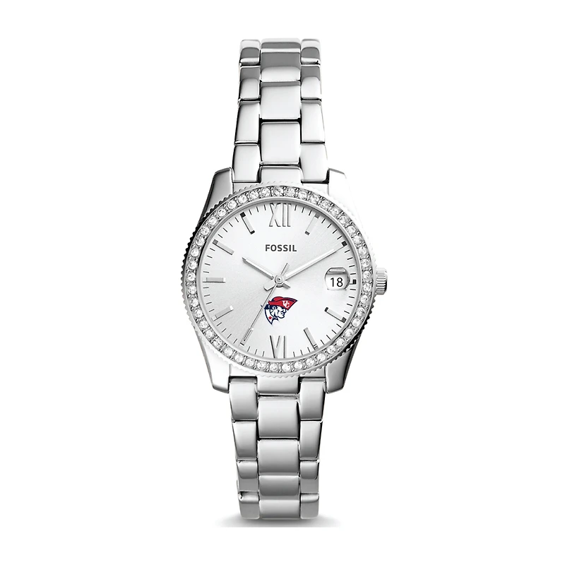 Women's Fossil Silver Cumberlands Patriots Scarlette Mini Three-Hand Date Watch