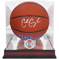Cade Cunningham Detroit Pistons Autographed Wilson Team Logo Basketball with Mahogany Team Logo Display Case