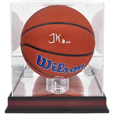 Jonathan Kuminga Golden State Warriors Autographed Wilson Team Logo Basketball with Mahogany Team Logo Display Case