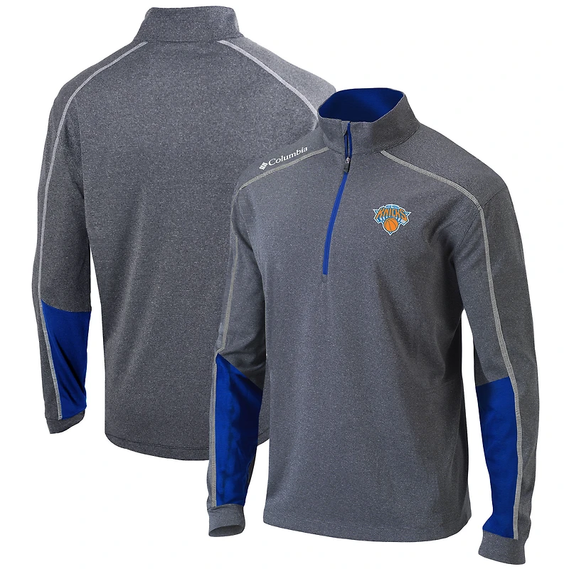 Men's Columbia Heathered Gray/Blue New York Knicks Omni-Wick Shotgun 2.0 Quarter-Zip Pullover Top