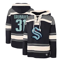Men's '47 Philipp Grubauer Deep Sea Blue Seattle Kraken Player Lacer Pullover Hoodie