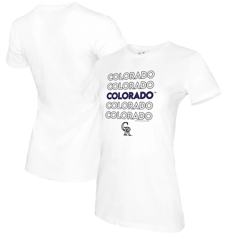 Women's Tiny Turnip White Colorado Rockies Stacked T-Shirt