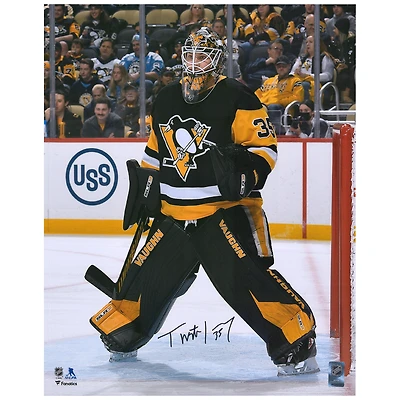 Tristan Jarry Pittsburgh Penguins Autographed 16" x 20" Black Jersey In Net Photograph