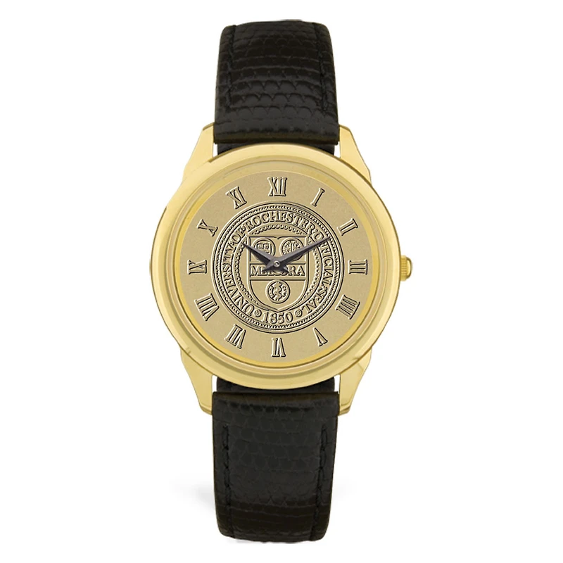 Gold Rochester Yellow Jackets Medallion Leather Wristwatch