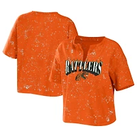 Women's WEAR by Erin Andrews Orange Florida A&M Rattlers Bleach Wash Splatter Cropped Notch Neck T-Shirt