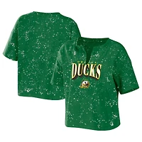 Women's WEAR by Erin Andrews Green Oregon Ducks Bleach Wash Splatter Cropped Notch Neck T-Shirt