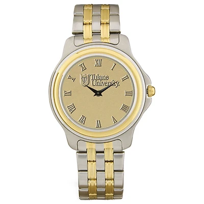 Gold/Silver Tulane Green Wave Two-Tone Medallion Wristwatch
