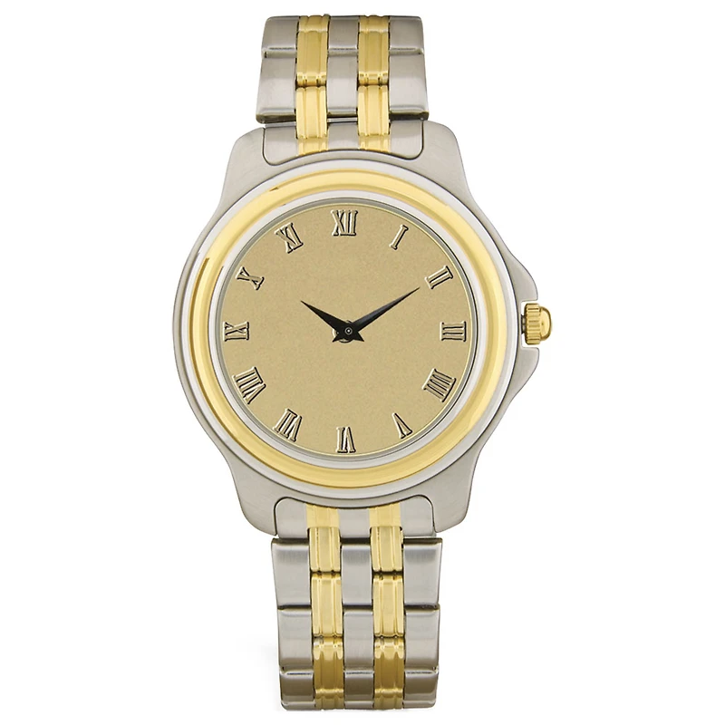 Gold/Silver Wellesley Blue Logo Two-Tone Medallion Wristwatch