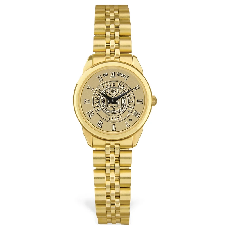 Women's Gold Wayne State Warriors Medallion Rolled Link Bracelet Wristwatch