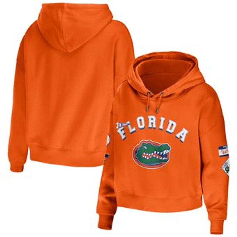 Women's WEAR by Erin Andrews Orange Florida Gators Mixed Media Cropped Pullover Hoodie