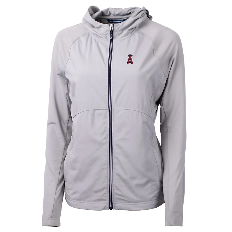 Women's Cutter & Buck Gray Los Angeles Angels Adapt Eco Knit Full-Zip Jacket