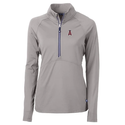 Women's Cutter & Buck Gray Los Angeles Angels Adapt Eco Knit Stretch Half-Zip Pullover Top