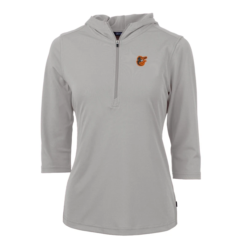 Women's Cutter & Buck Gray Baltimore Orioles Virtue Eco Pique 3/4 Sleeve Half-Zip Pullover Hoodie