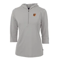 Women's Cutter & Buck Gray Baltimore Orioles Virtue Eco Pique 3/4 Sleeve Half-Zip Pullover Hoodie