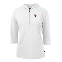 Women's Cutter & Buck White New York Mets Virtue Eco Pique 3/4 Sleeve Half-Zip Pullover Hoodie