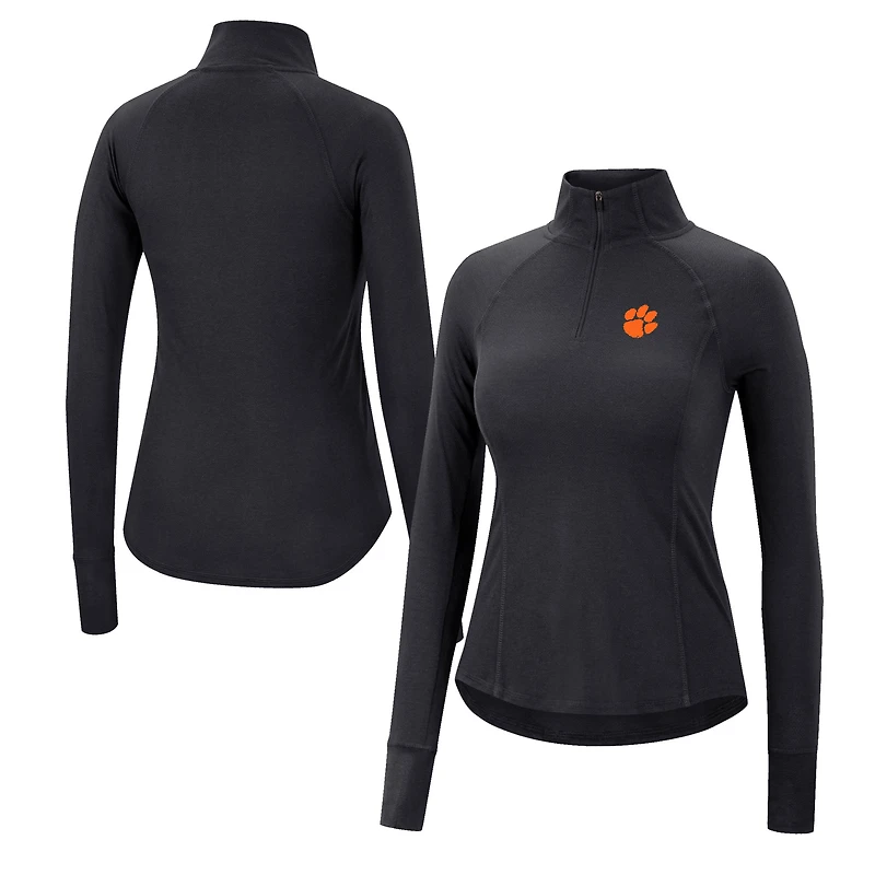 Women's Colosseum Black Clemson Tigers Core Quinn Raglan Quarter-Zip Top