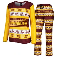 Women's FOCO Burgundy Washington Commanders Holiday Ugly Pajama Set