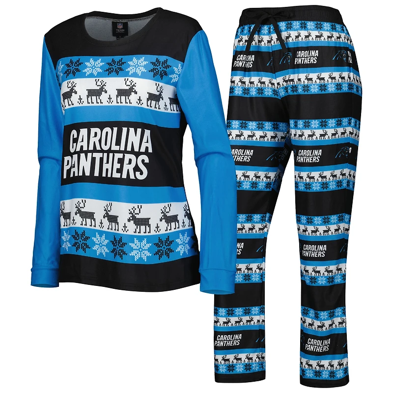 Women's FOCO Blue Carolina Panthers Holiday Ugly Pajama Set
