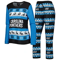 Women's FOCO Blue Carolina Panthers Holiday Ugly Pajama Set