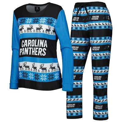 Women's FOCO Blue Carolina Panthers Holiday Ugly Pajama Set