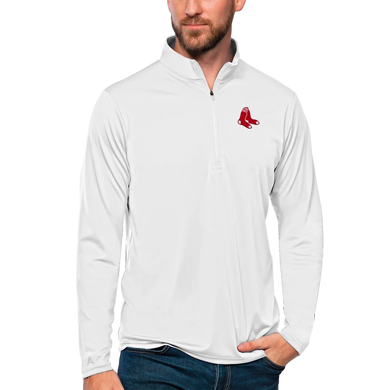 Men's Antigua White Boston Red Sox Tribute Quarter-Zip Pullover Top